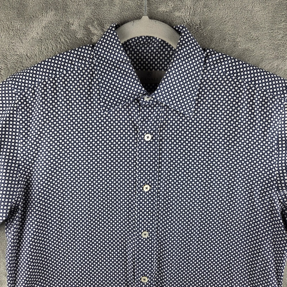 Canali 1934 Blue Mini Dot 100% Cotton Button‎ Down Shirt Mens Medium Italy Made